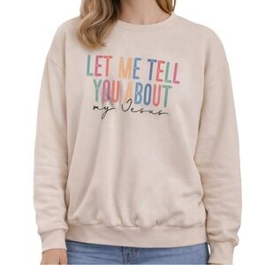 Beige Graphic Sweatshirt with Colorful Text
